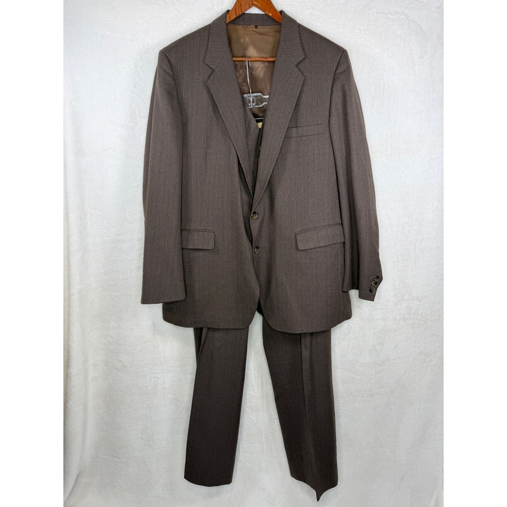 Givenchy Gentleman Paris‎ Brown 3 Piece Suit Blazer Vest Pants Mens 38W Vintage